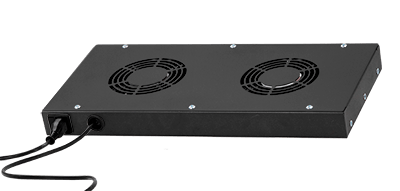 1U fan tray with thermostat for 19" server cabinet, 2 fans, black